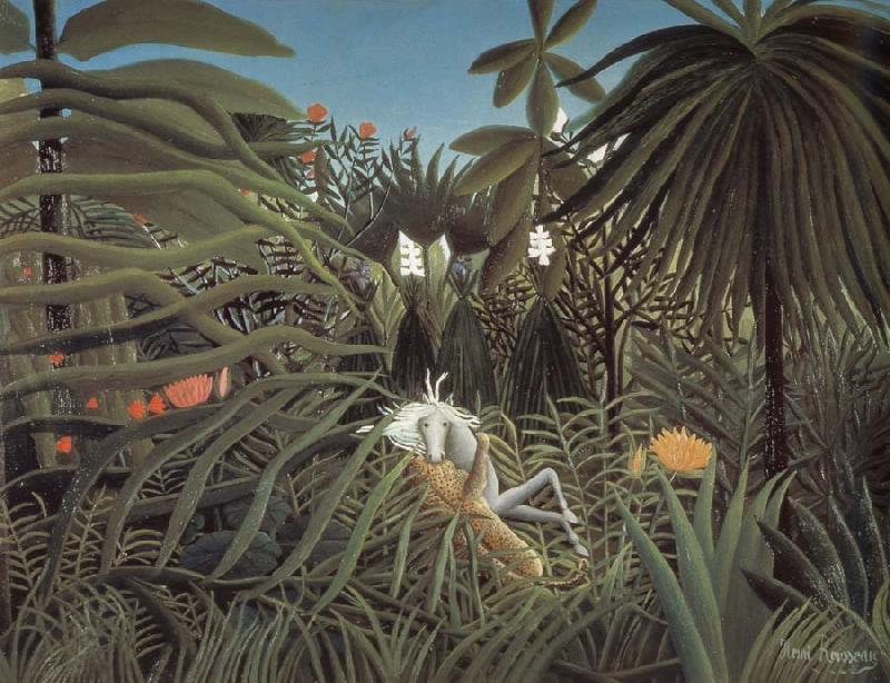 Henri Rousseau catamount attack horse oil painting picture